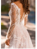 Long Sleeves Beaded Ivory Lace Tulle Luxurious Wedding Dress